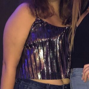 Lulu's Shimmering Metallic Black Camisole Top